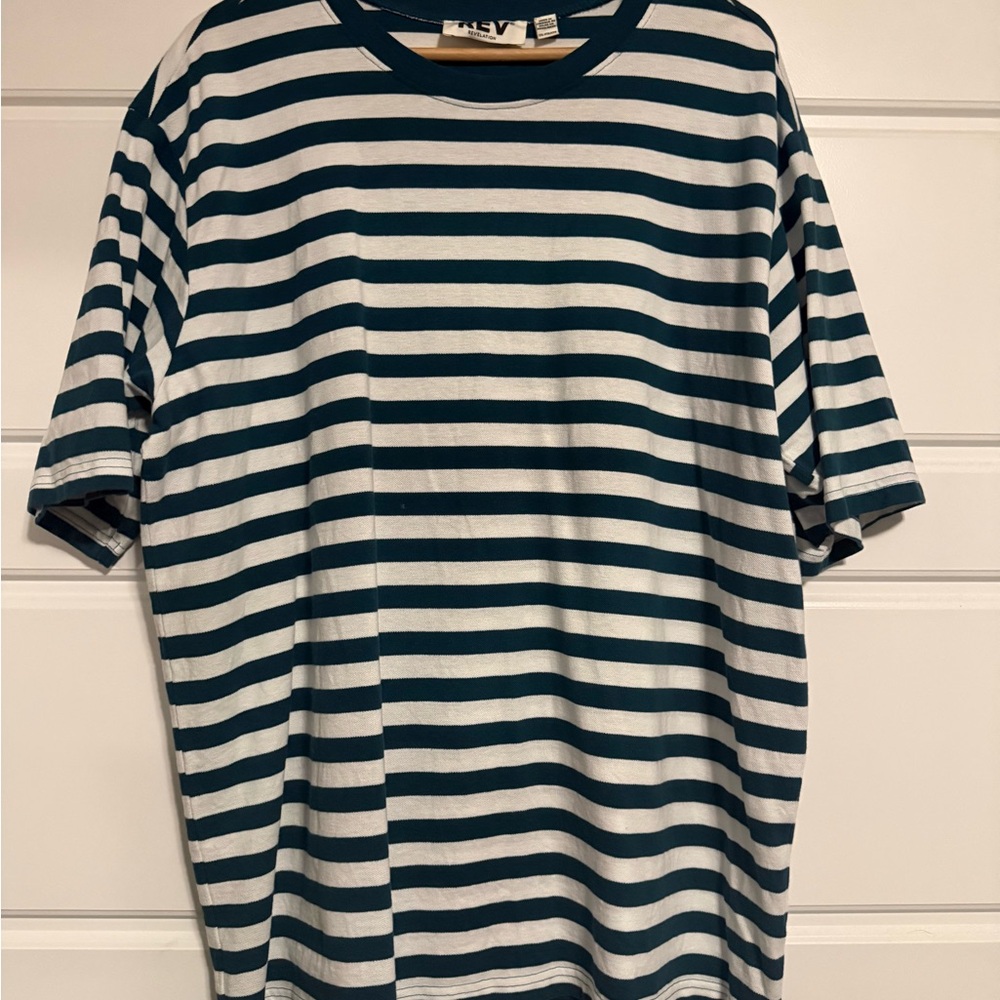 Green and White Striped Men's Tee